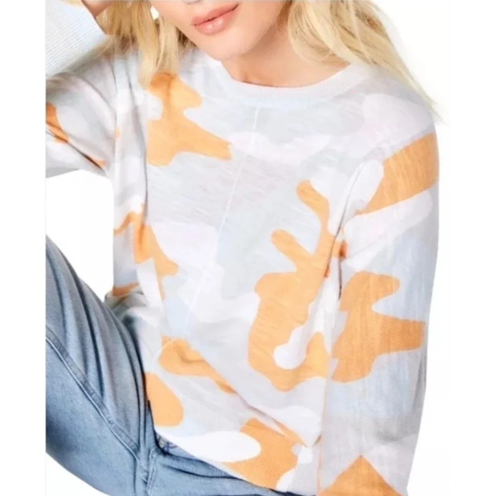 Lisa Todd Womens Camo Pop Cotton Knit Crewneck Pullover Sweater‎ Large Blue Gray